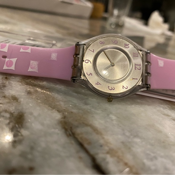 Swatch Watch Marble Time Pink Slim Skin Classic SKF315 Vintage 2002 Works well! - Picture 14 of 14
